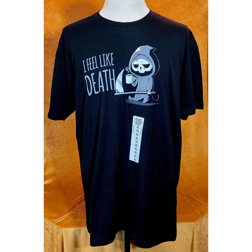 I Feel Like Death Grim Reaper Coffee T-Shirt Men’s XL Black Funny Graphic Tee